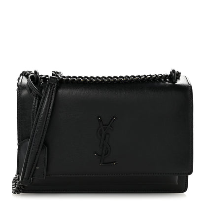 Saint Laurent Calfskin Medium Monogram Sunset Satchel Black 1 of 16