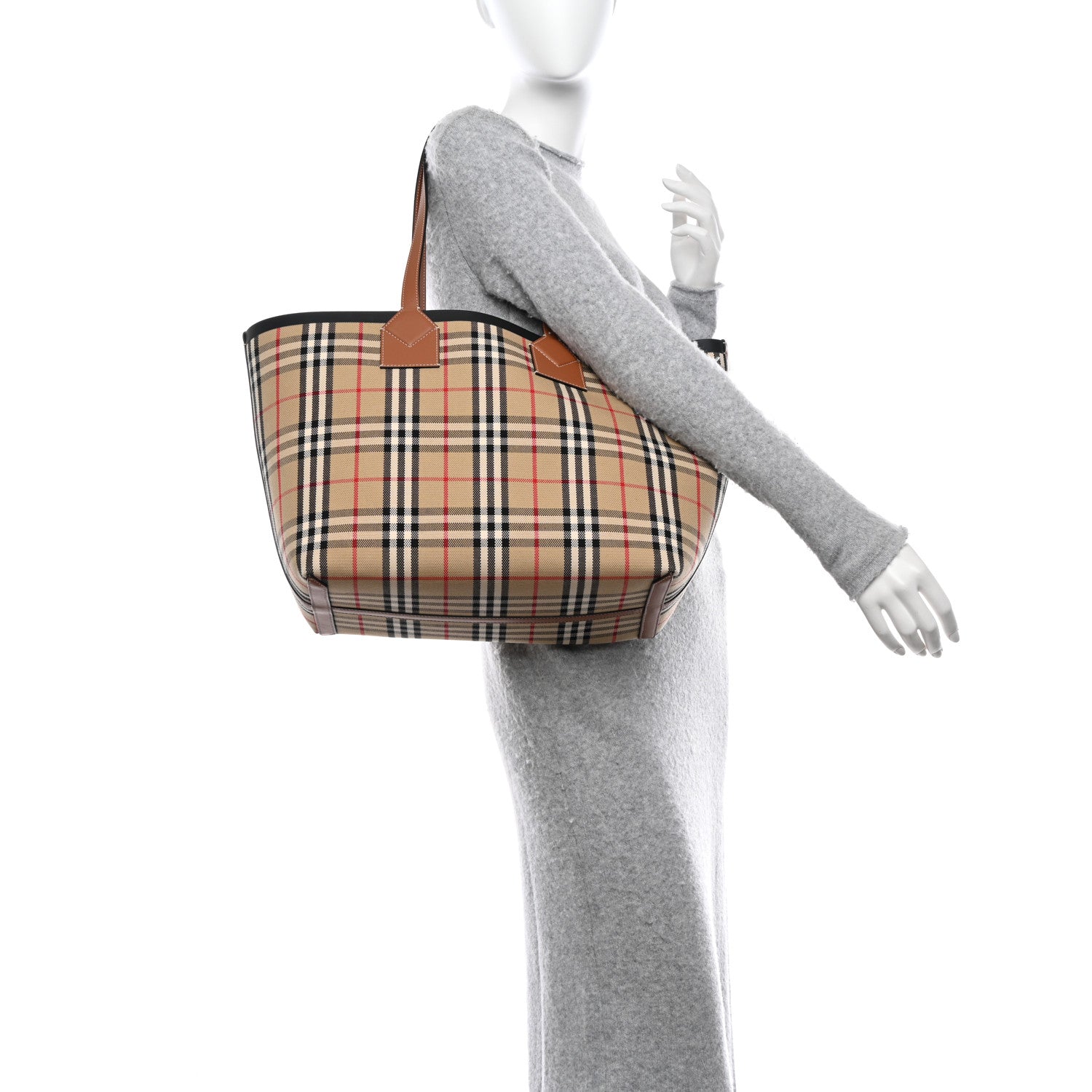 Burberry Cotton Vintage Check Medium London Tote Bag Briar Brown Black 2 of 11