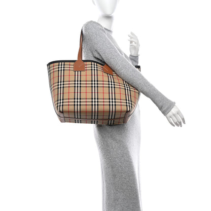 Burberry Cotton Vintage Check Medium London Tote Bag Briar Brown Black 2 of 11