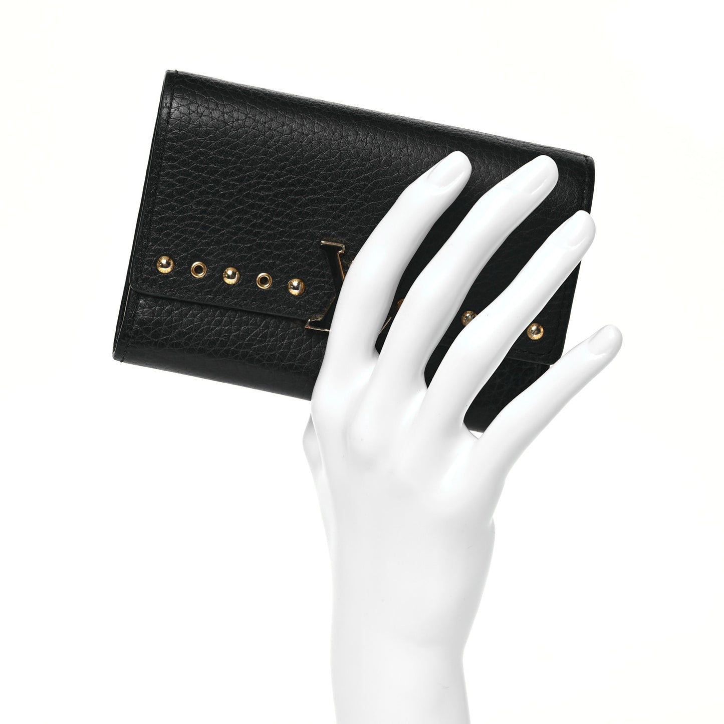 Taurillon Capucines Studded Compact Wallet Black