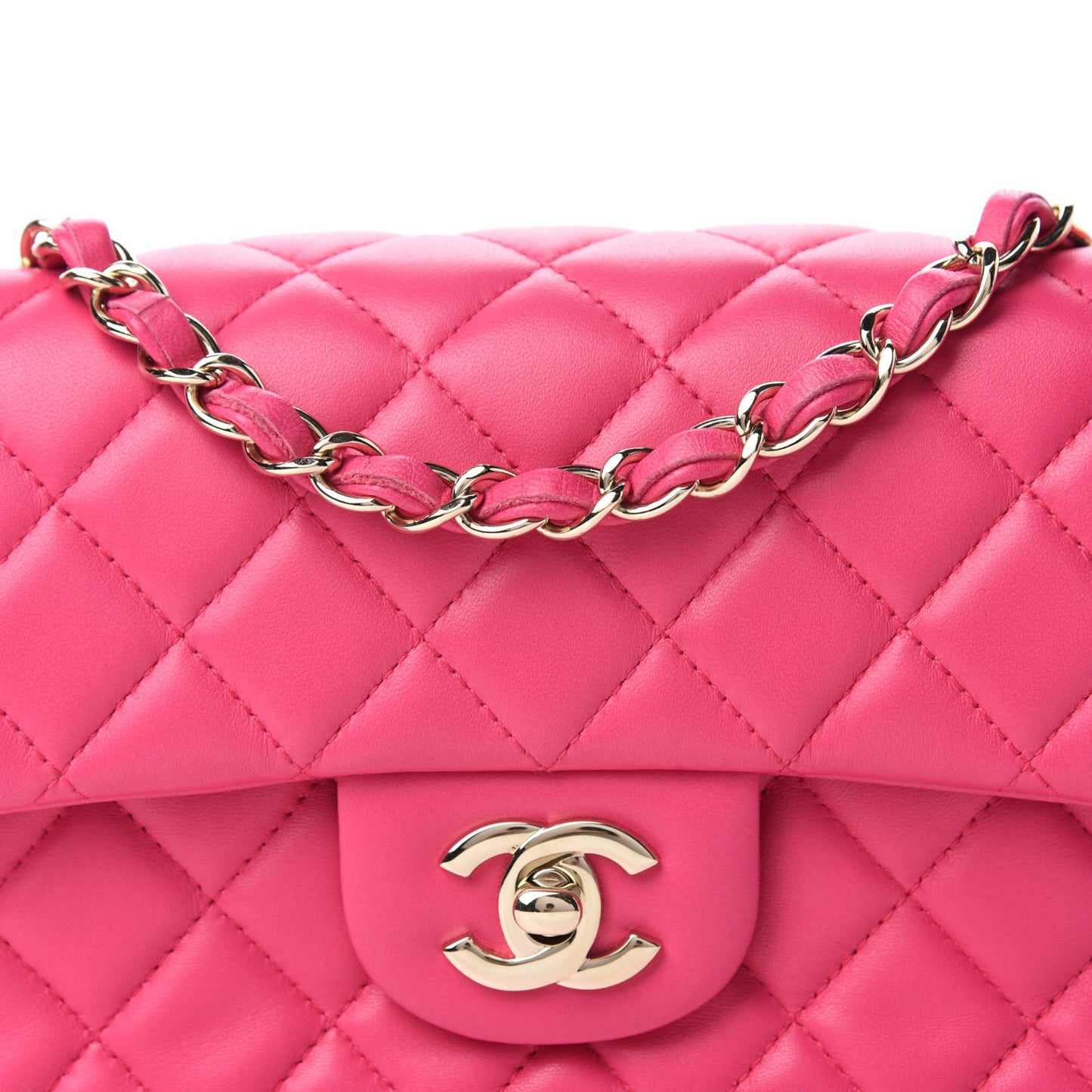 Lambskin Quilted Mini Rectangular Flap Dark Pink