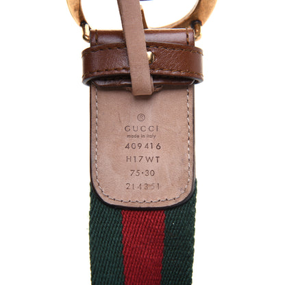 Gucci Nylon Calfskin Double G Web 40mm Belt 75 30 Green Red Cuir 3 of 12
