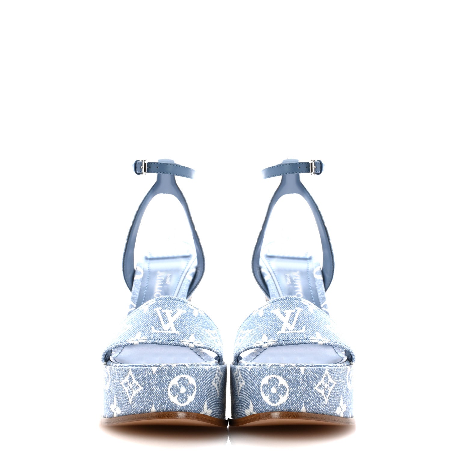 Louis Vuitton Monogram Jacquard Denim Platform Sandals 38.5 Blue 3 of 11