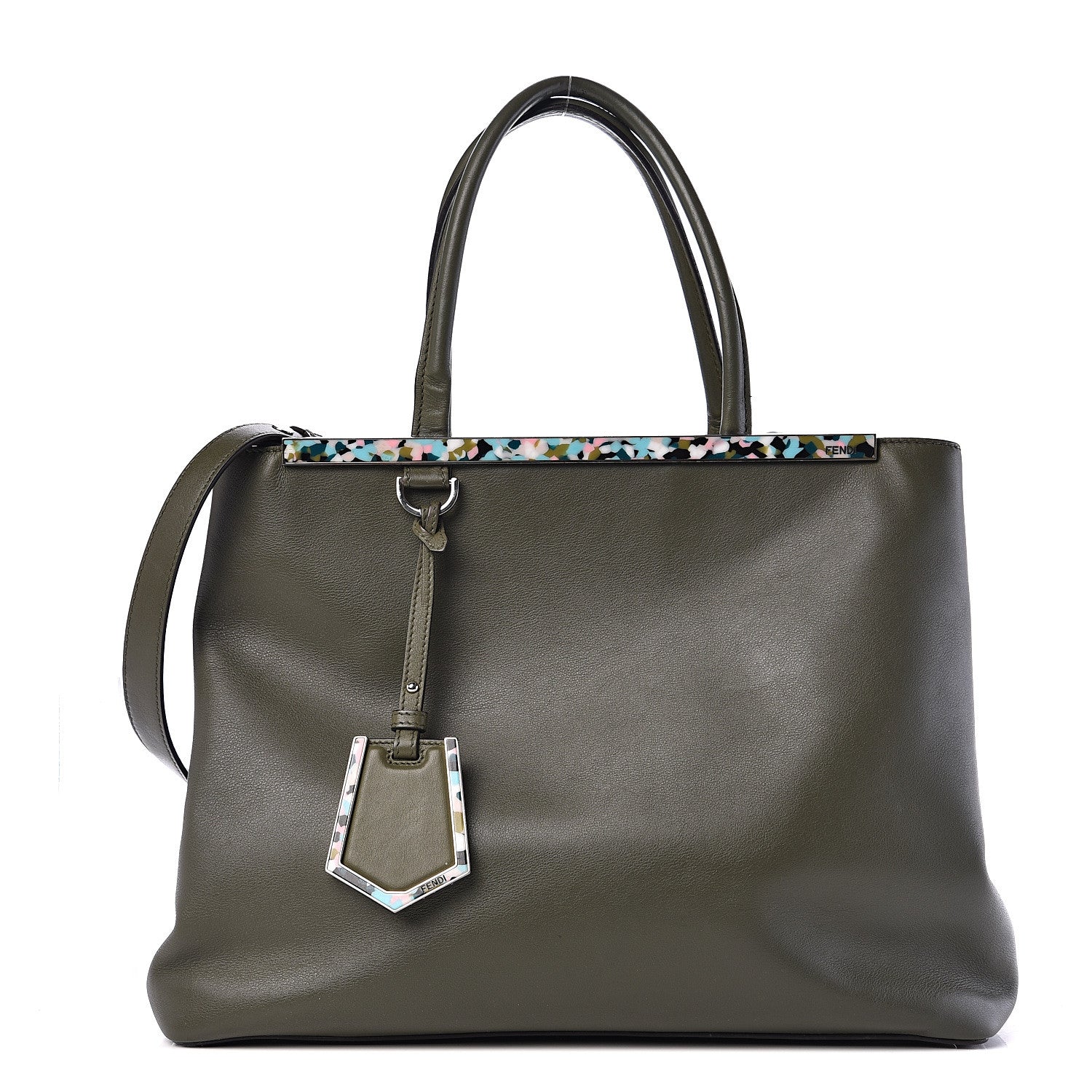 Fendi Vitello Dolce Shiny Nappa Plexiglass Granite Regular 2Jours Tote Equatore 1 of 10