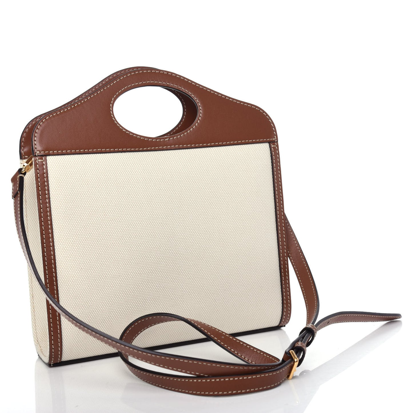 Canvas Smooth Calfskin Two Tone Mini Pocket Bag Natural Malt Brown