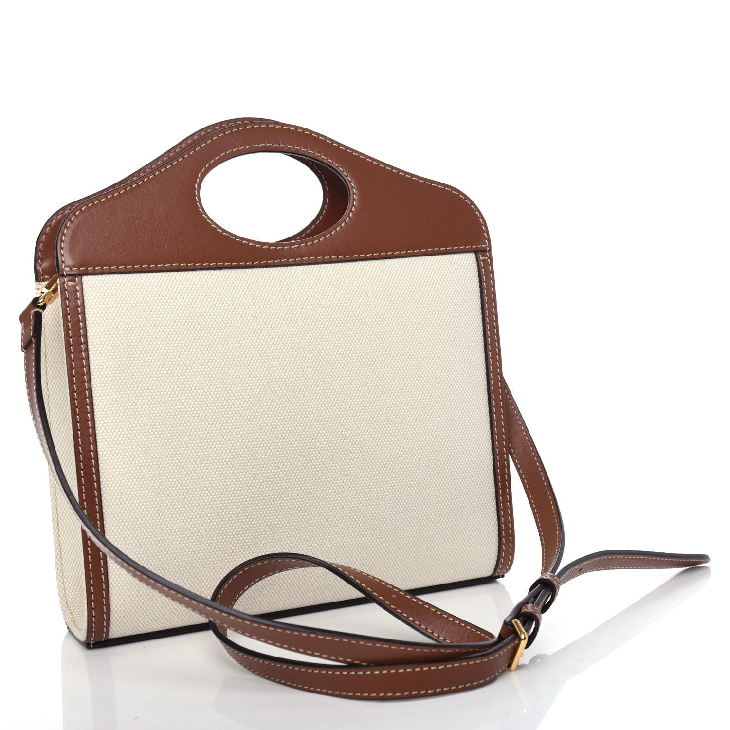 Burberry Canvas Smooth Calfskin Two Tone Mini Pocket Bag Natural Malt Brown 3 of 10