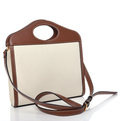 Burberry Canvas Smooth Calfskin Two Tone Mini Pocket Bag Natural Malt Brown 3 of 10