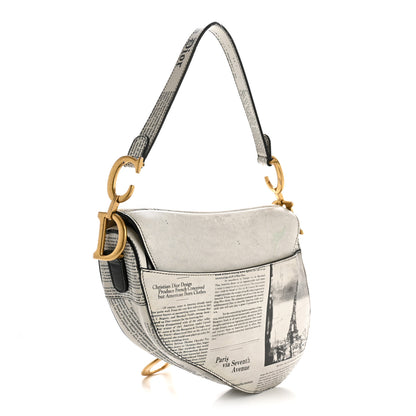 Christian Dior Calfskin Newspaper Printed Saddle Bag Black White 3 of 15