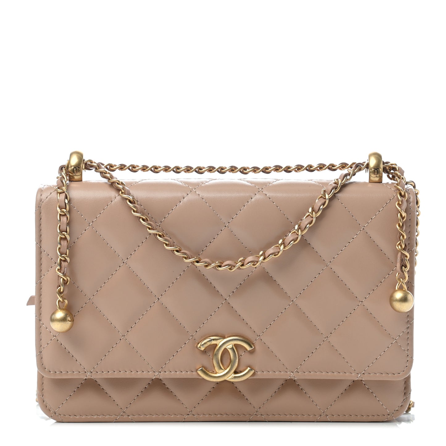 Calfskin Quilted Perfect Fit Wallet On Chain WOC Beige