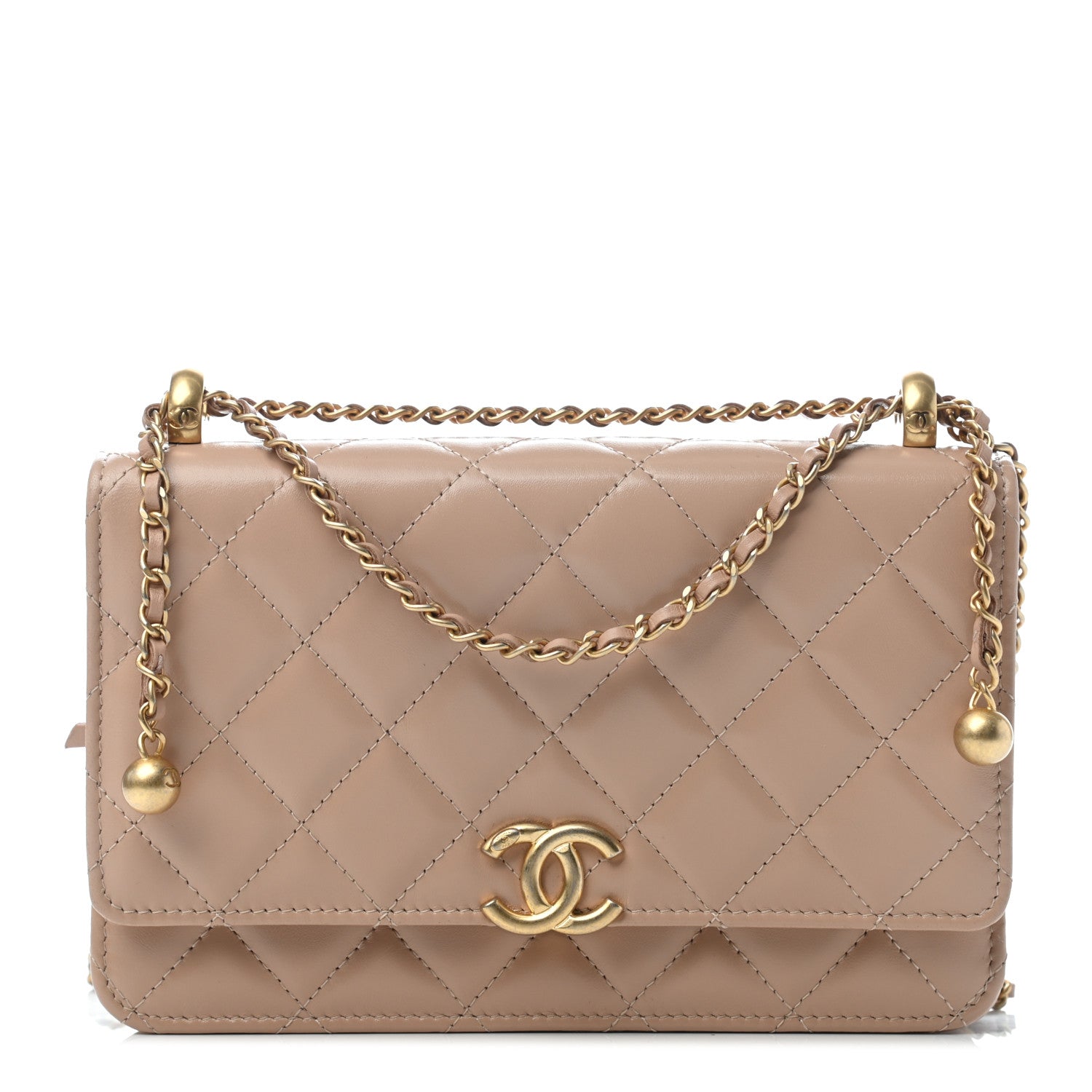 Chanel Calfskin Quilted Perfect Fit Wallet On Chain WOC Beige 1 of 8