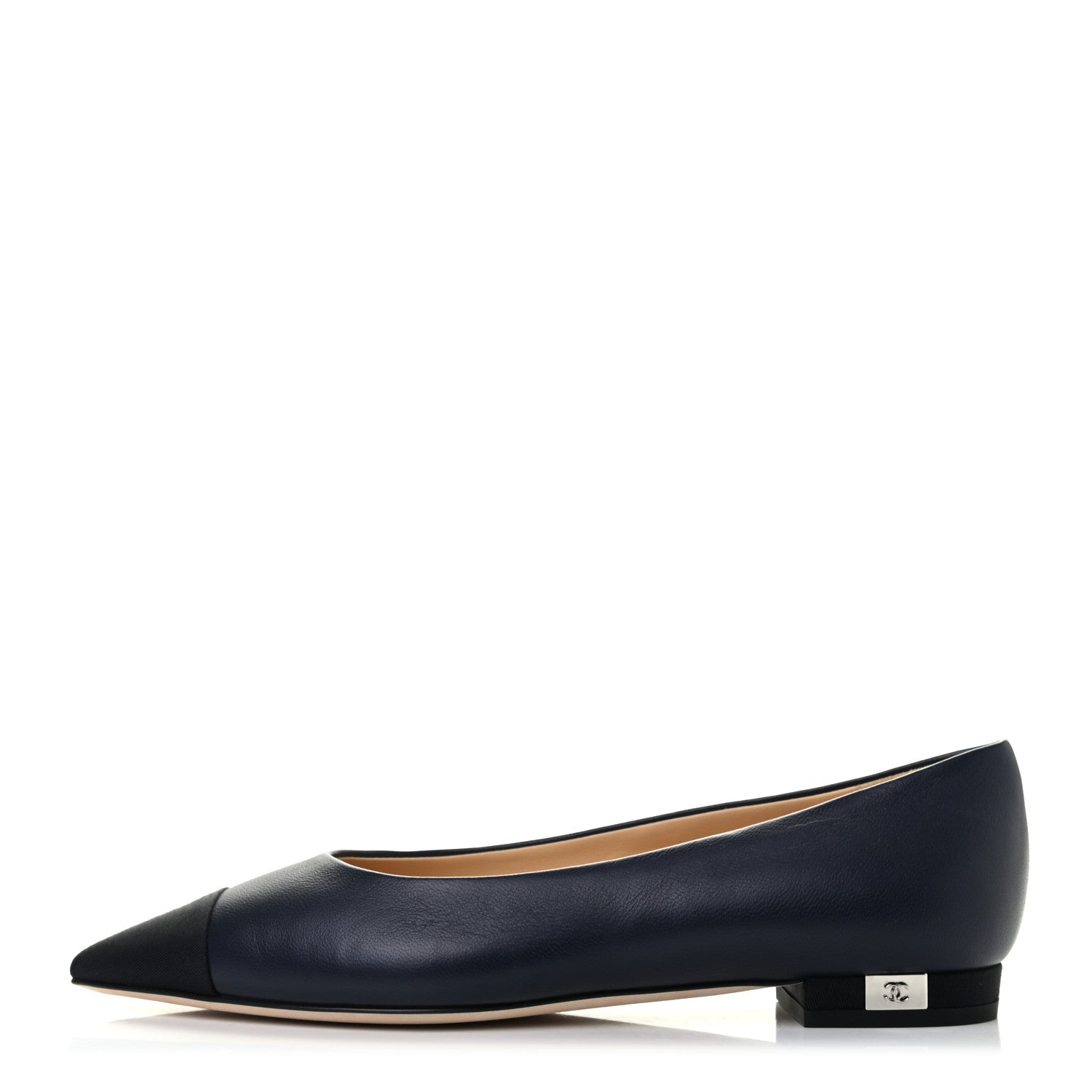 Chanel Lambskin Grosgrain Cap Toe Ballerina Flats 36 Navy Black 1 of 8