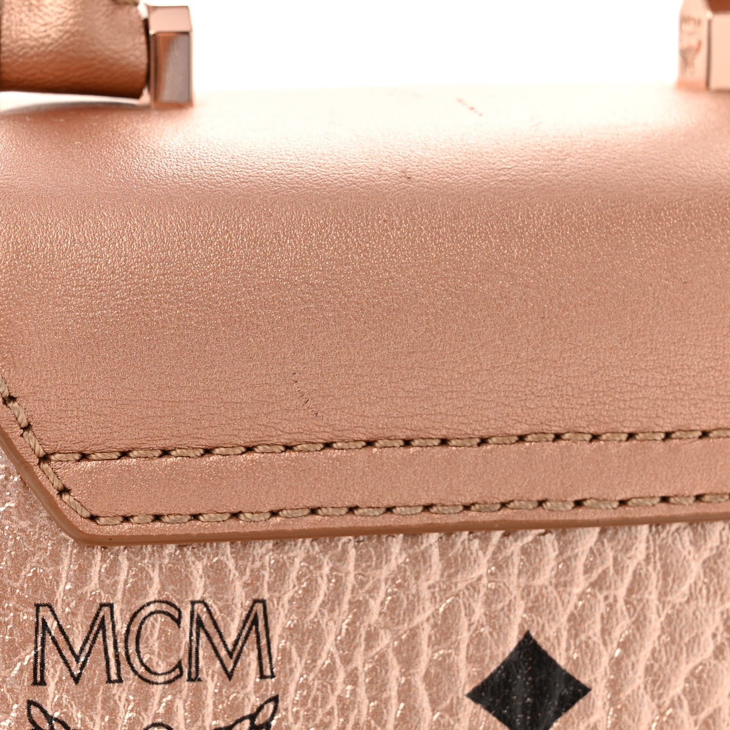 MCM Metallic Visetos Mini Soft Berlin Crossbody Champagne 10 of 10