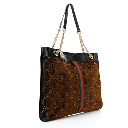 Gucci Velvet GG Monogram Large Rajah Chain Tote Brown 4 of 13