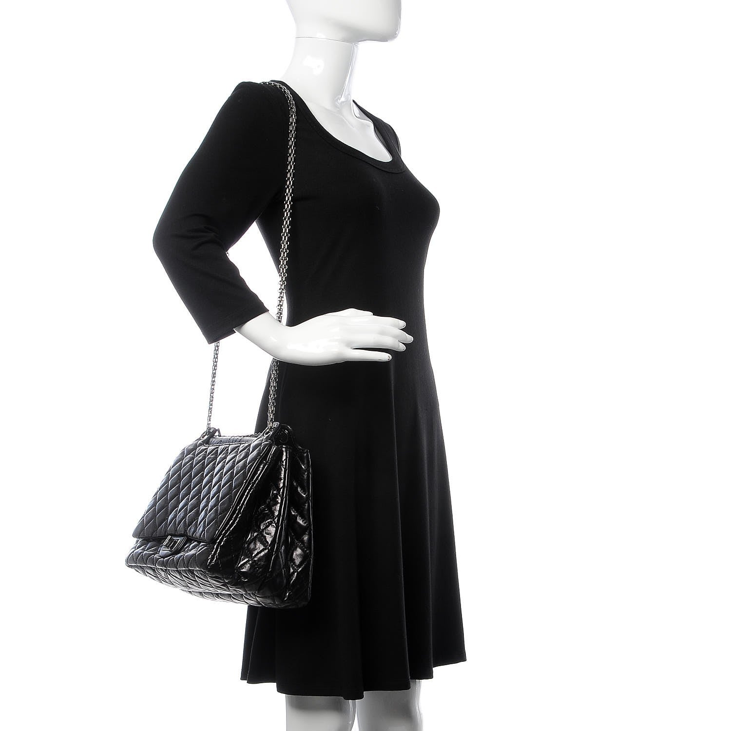 Chanel Metallic Aged Calfskin Quilted Reissue 2.55 Accordion Flap Black 2 of 8
