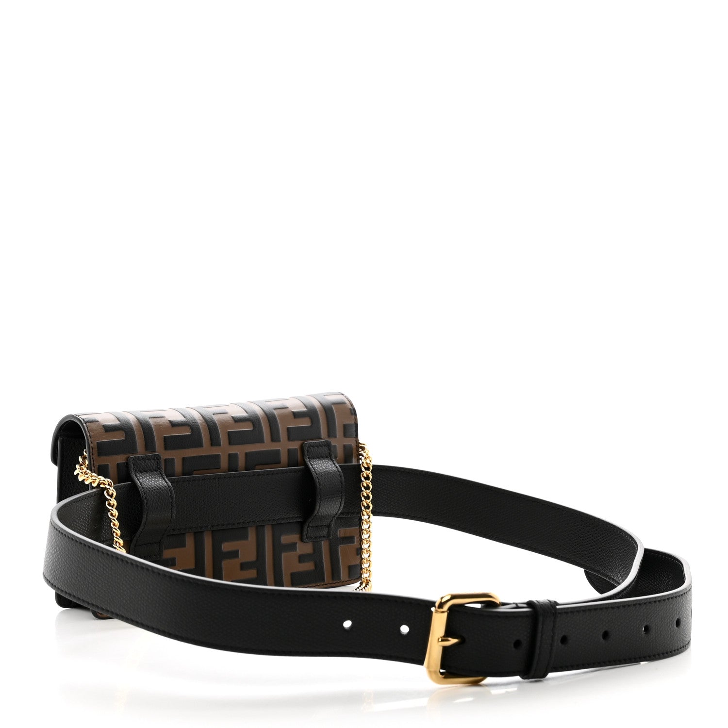 Fendi Vitello Liberty F is Fendi Bi-Color FF 1974 Embossed Envelope Belt Bag Maya Black 3 of 10