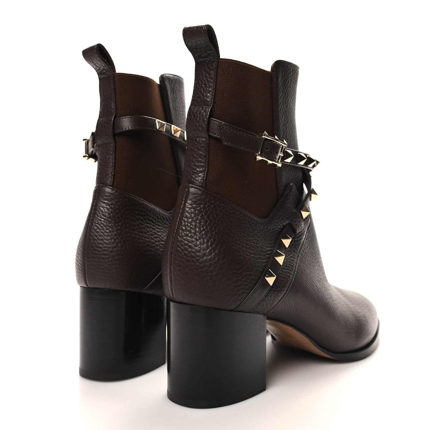 Valentino Garavani Pebbled Calfskin Rockstud Double Buckle 70mm Block Heel Ankle Boots 39.5 Fondant 4 of 8