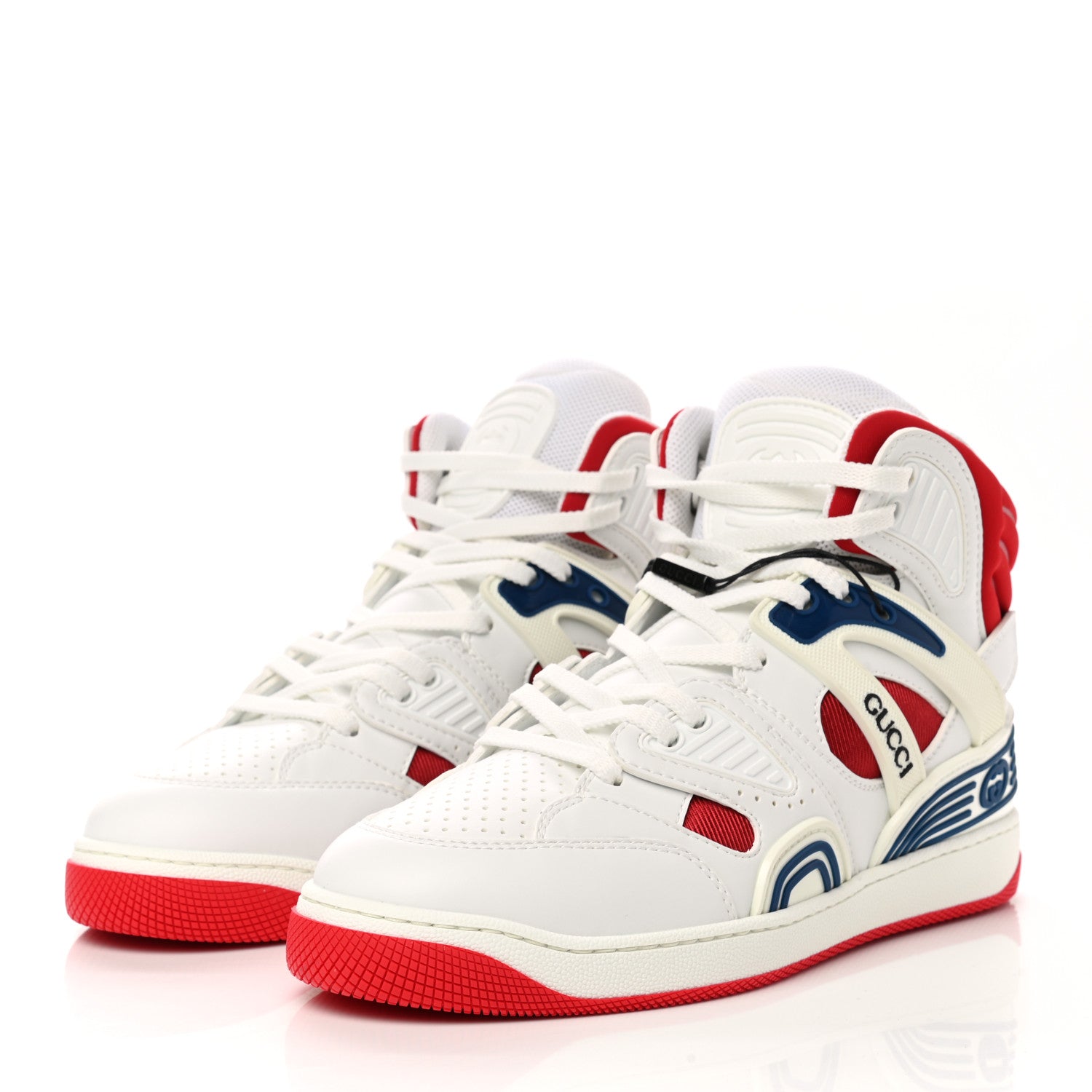 Gucci Demetra Mens Basket High Top Sneakers 6 Great White Hibiscus Red 3 of 9