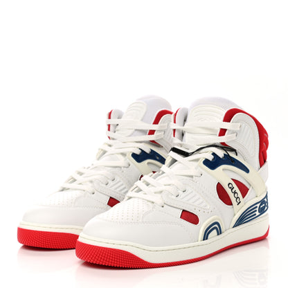 Gucci Demetra Mens Basket High Top Sneakers 6 Great White Hibiscus Red 3 of 9