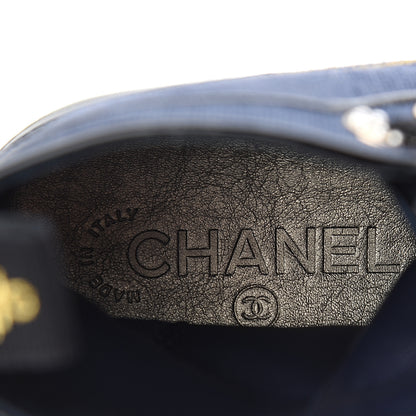 Chanel Fabric Lambskin Lace Up Cap Toe Sneakers 36 Navy Black 7 of 9