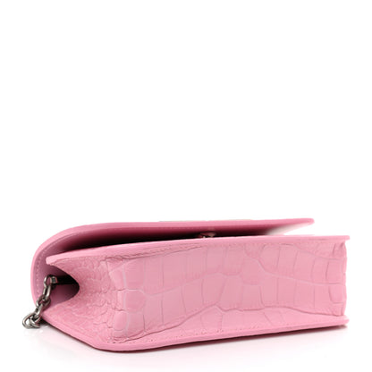 Balenciaga Extra Supple Calfskin Crocodile Embossed Gossip Wallet On Chain Candy Pink 4 of 8