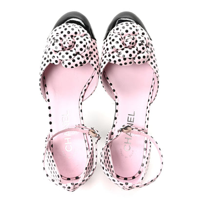 Chanel Lambskin Patent Calfskin Cap Toe Polka Dot Camellia Mary Jane Flats 36 Pink Black 5 of 9