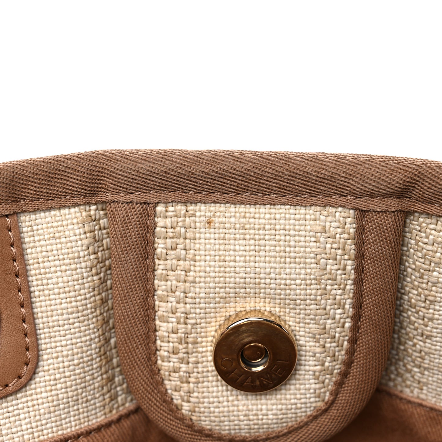 Mixed Fibers Calfskin Striped Small Deauville Tote Beige