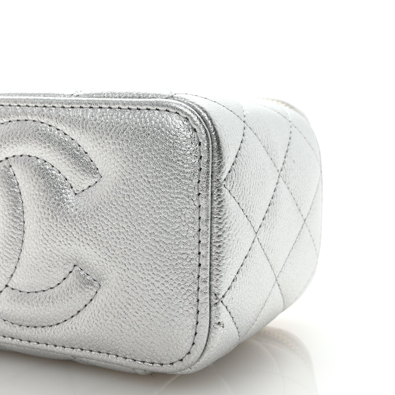 Chanel Metallic Caviar Quilted Small Vanity Case With Chain Silver 10 of 11
