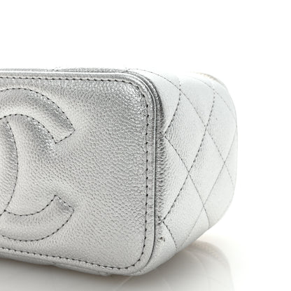 Chanel Metallic Caviar Quilted Small Vanity Case With Chain Silver 10 of 11