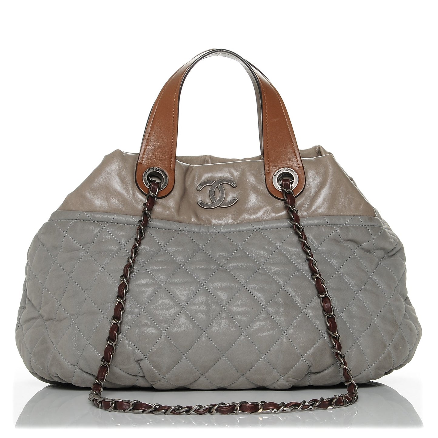 Iridescent Calfskin Quilted Small In The Mix Tote Grey