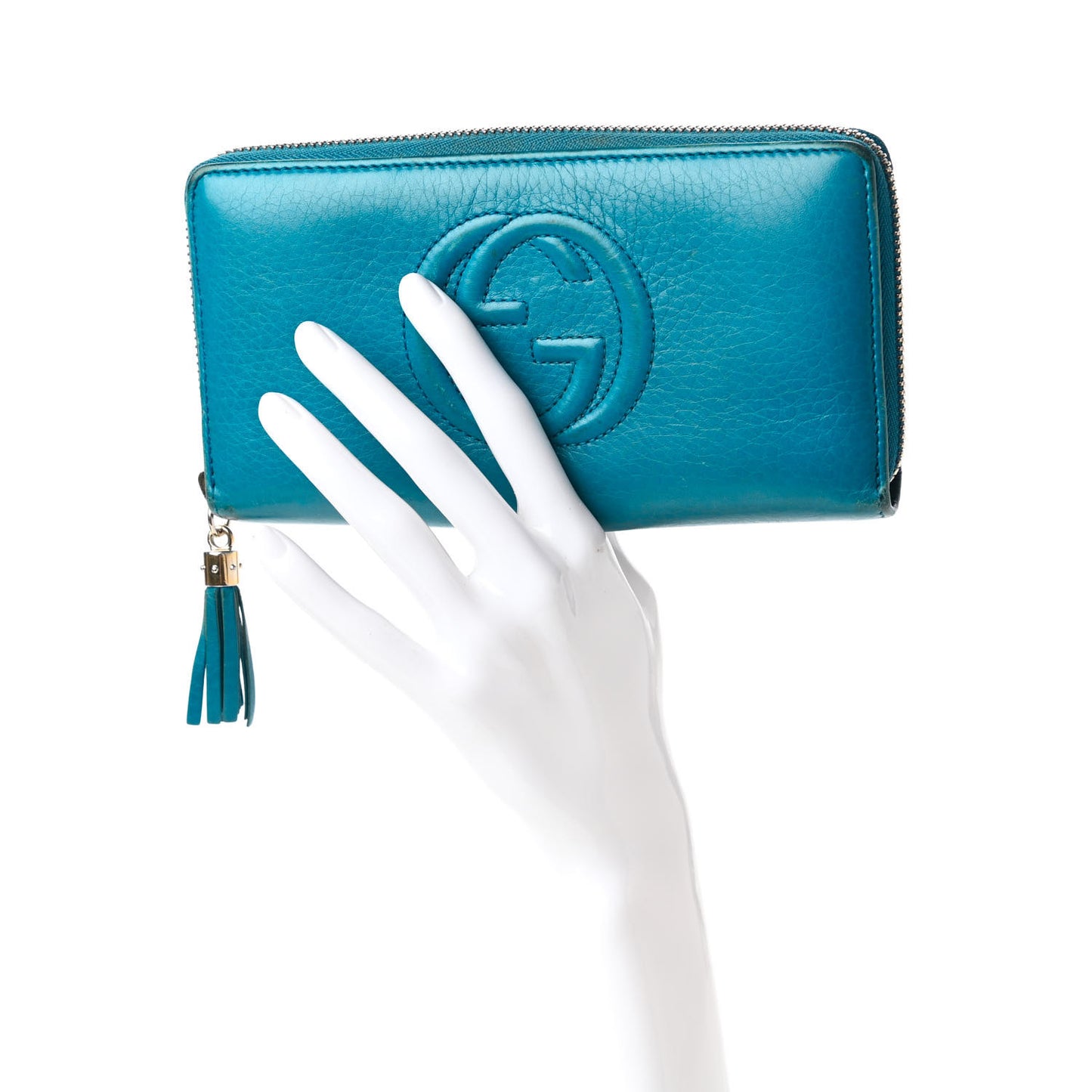 Pebbled Calfskin Soho Zip Around Wallet Deep Cobalt