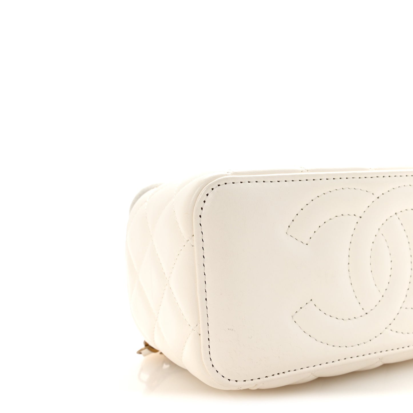 Lambskin Enamel Quilted Logo Small Vanity Case With Chain White