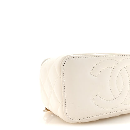 Chanel Lambskin Enamel Quilted Logo Small Vanity Case With Chain White 9 of 11