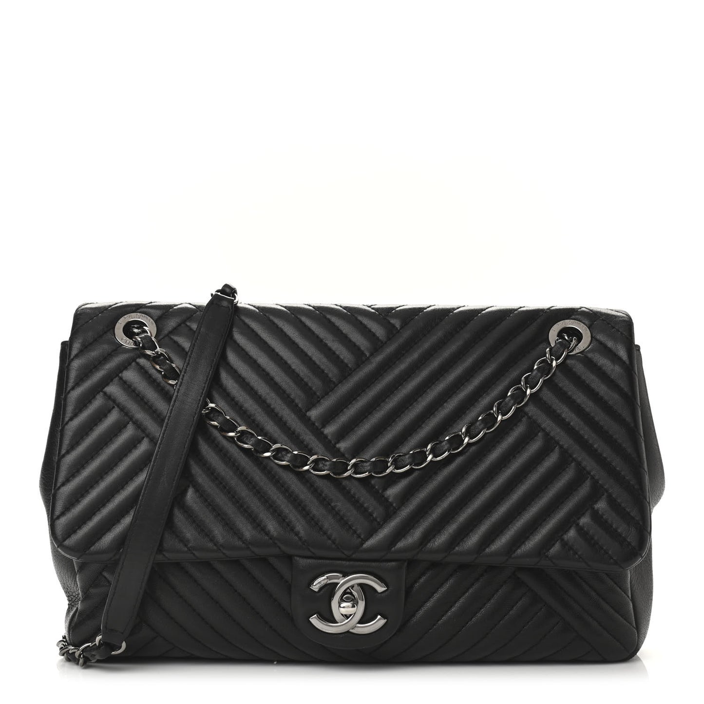 Lambskin Large CC Crossing Flap Black
