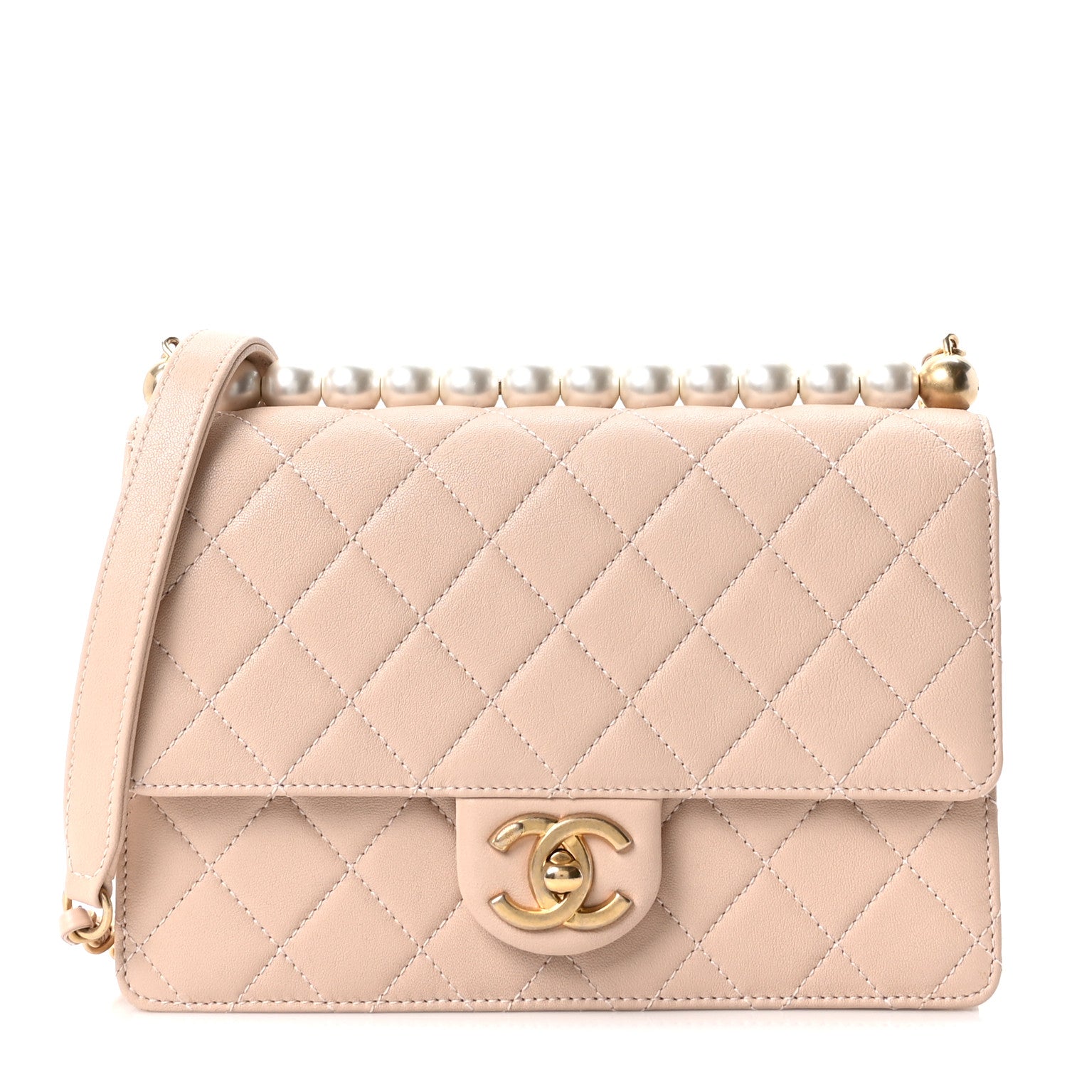 Chanel Goatskin Quilted Small Chic Pearls Flap Beige 2 of 19