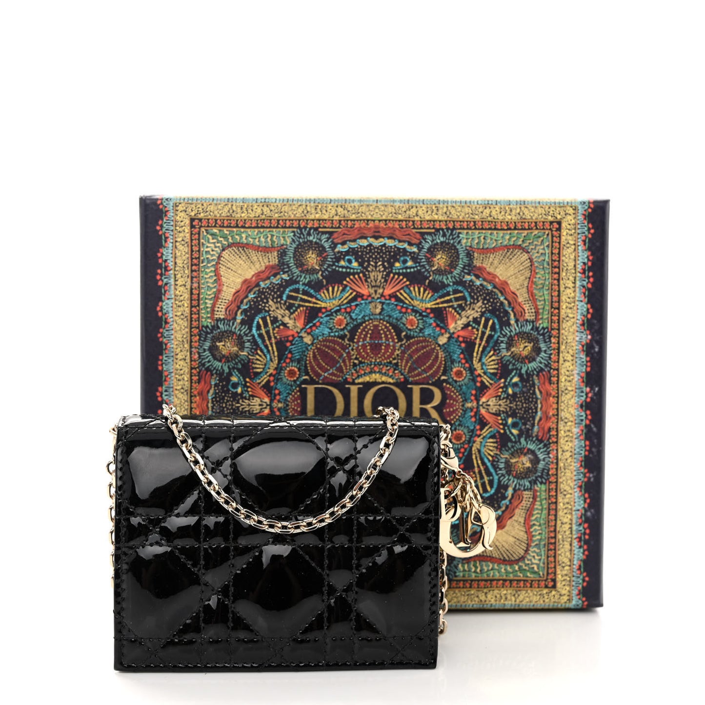 Patent Cannage Nano Lady Dior Card Holder Black