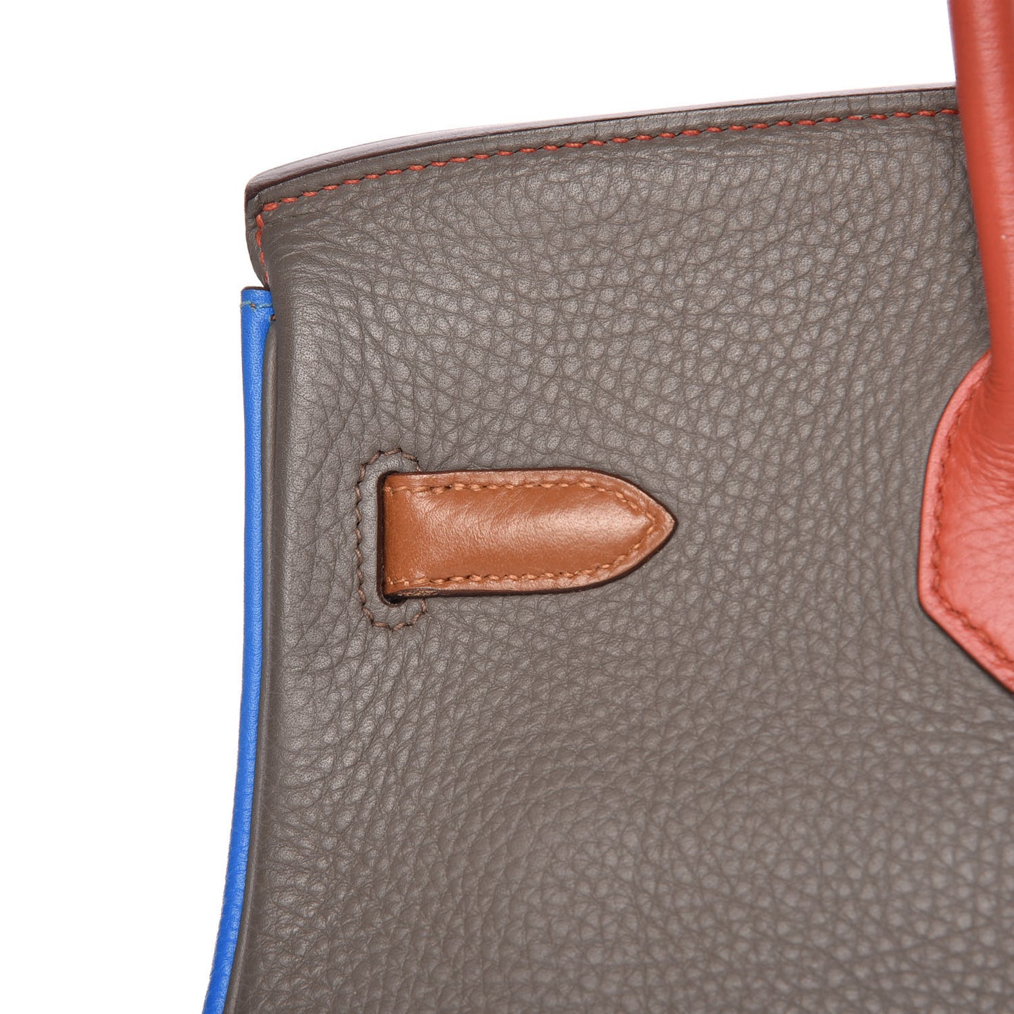 Taurillon Clemence Arlequin Birkin 35 Orange Sanguine Gold Bleu Lin Bleu Hydra Etain