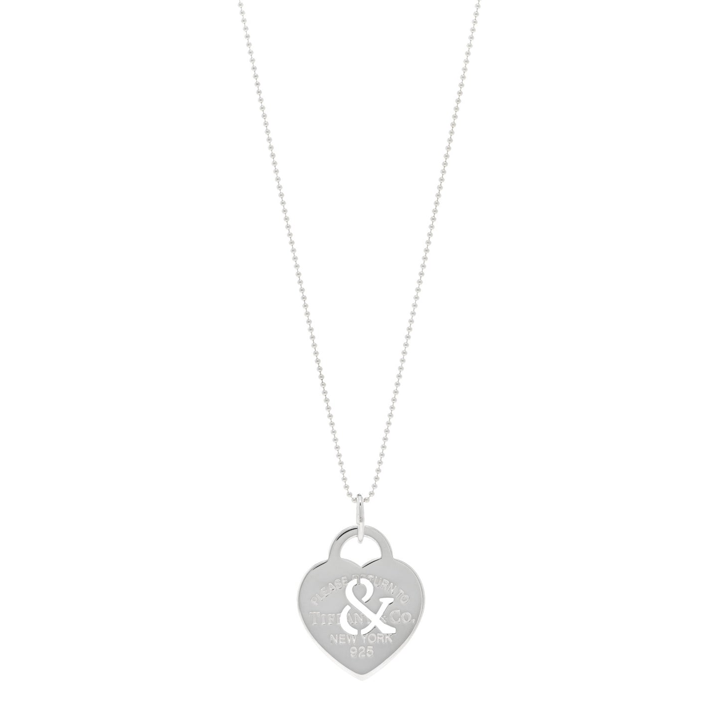 Sterling Silver Return to Tiffany Ampersand Heart Pendant Bead Chain Necklace