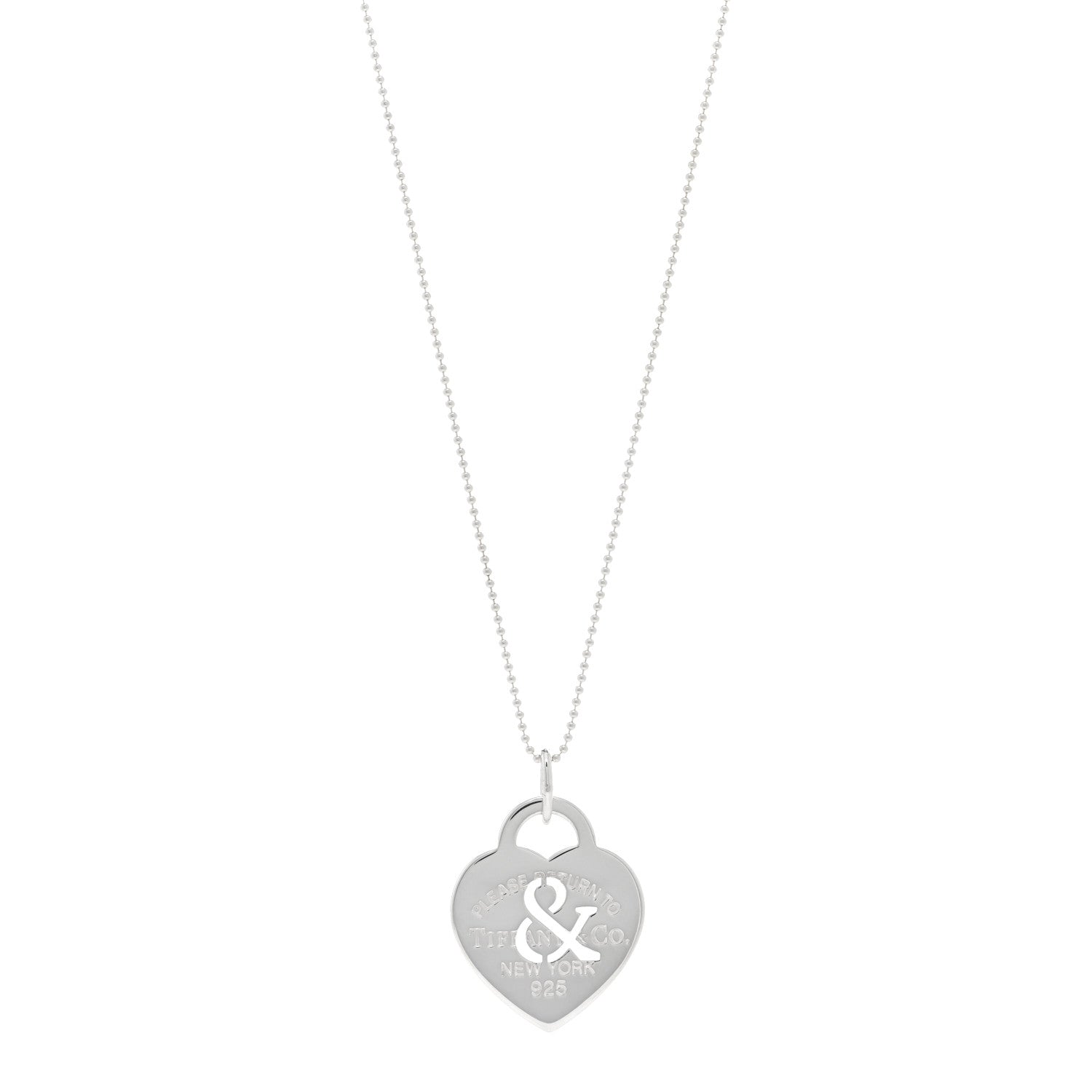 Tiffany Sterling Silver Return to Tiffany Ampersand Heart Pendant Bead Chain Necklace 1 of 4
