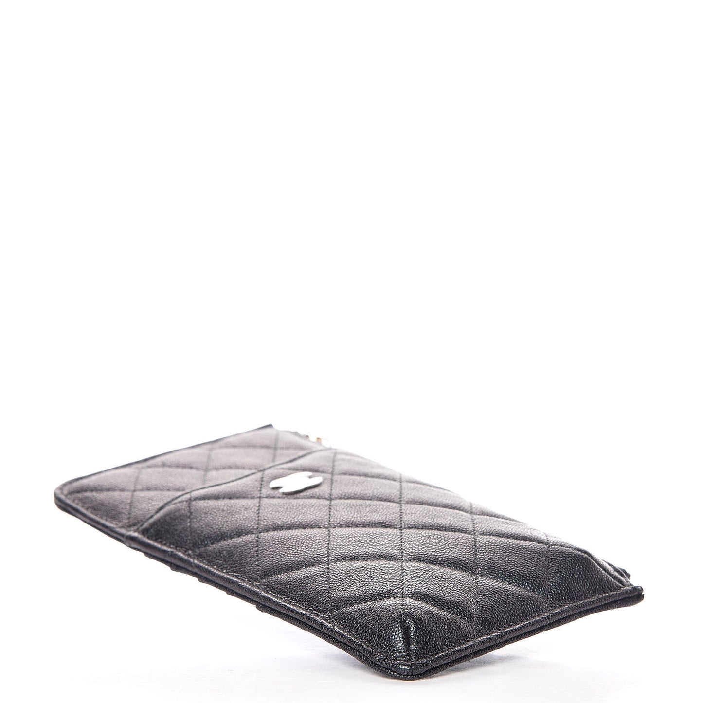 Iridescent Caviar Quilted Classic Flat Wallet Pouch Black