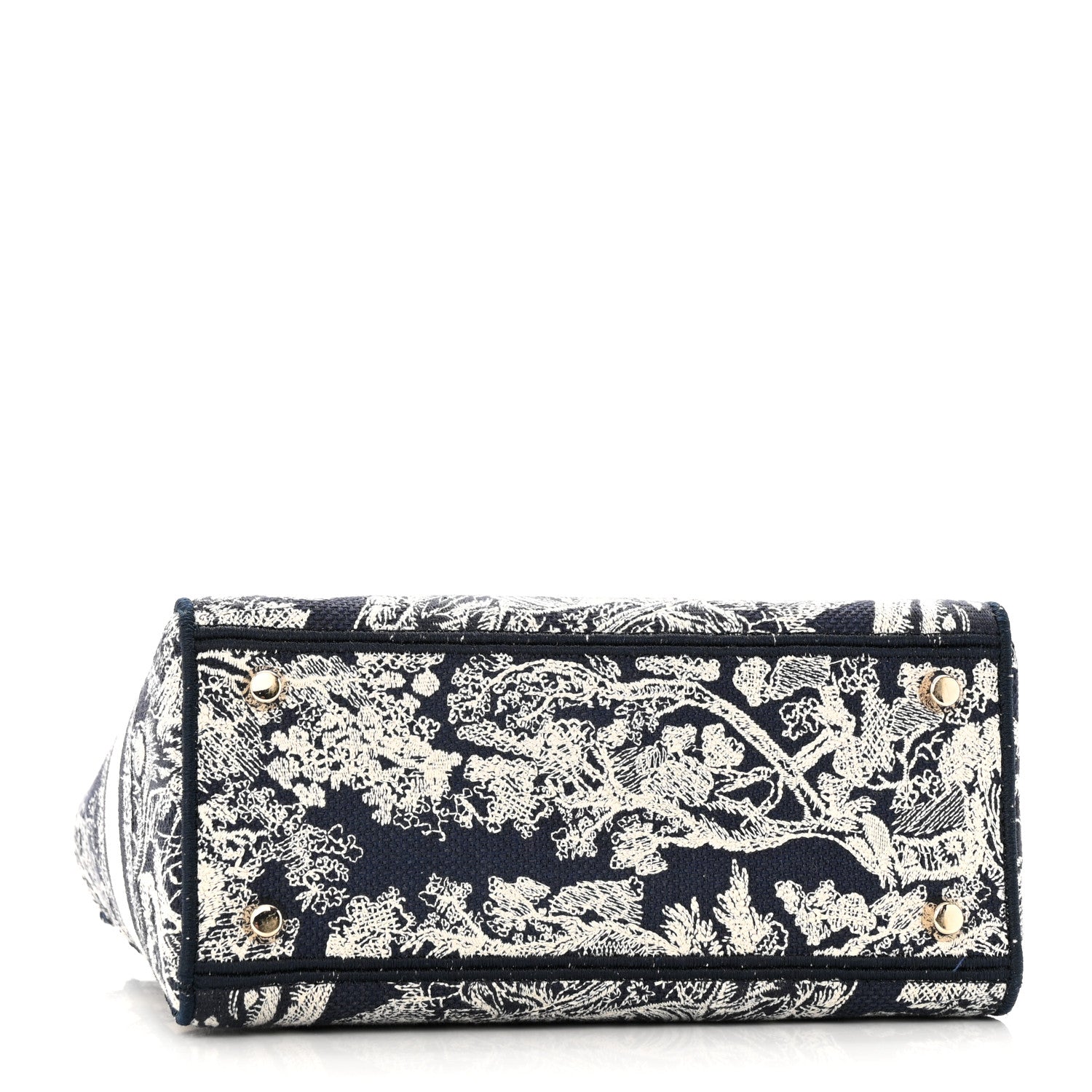 Christian Dior Canvas Toile De Jouy Reverse Embroidered Medium Lady D-Lite Navy 4 of 9