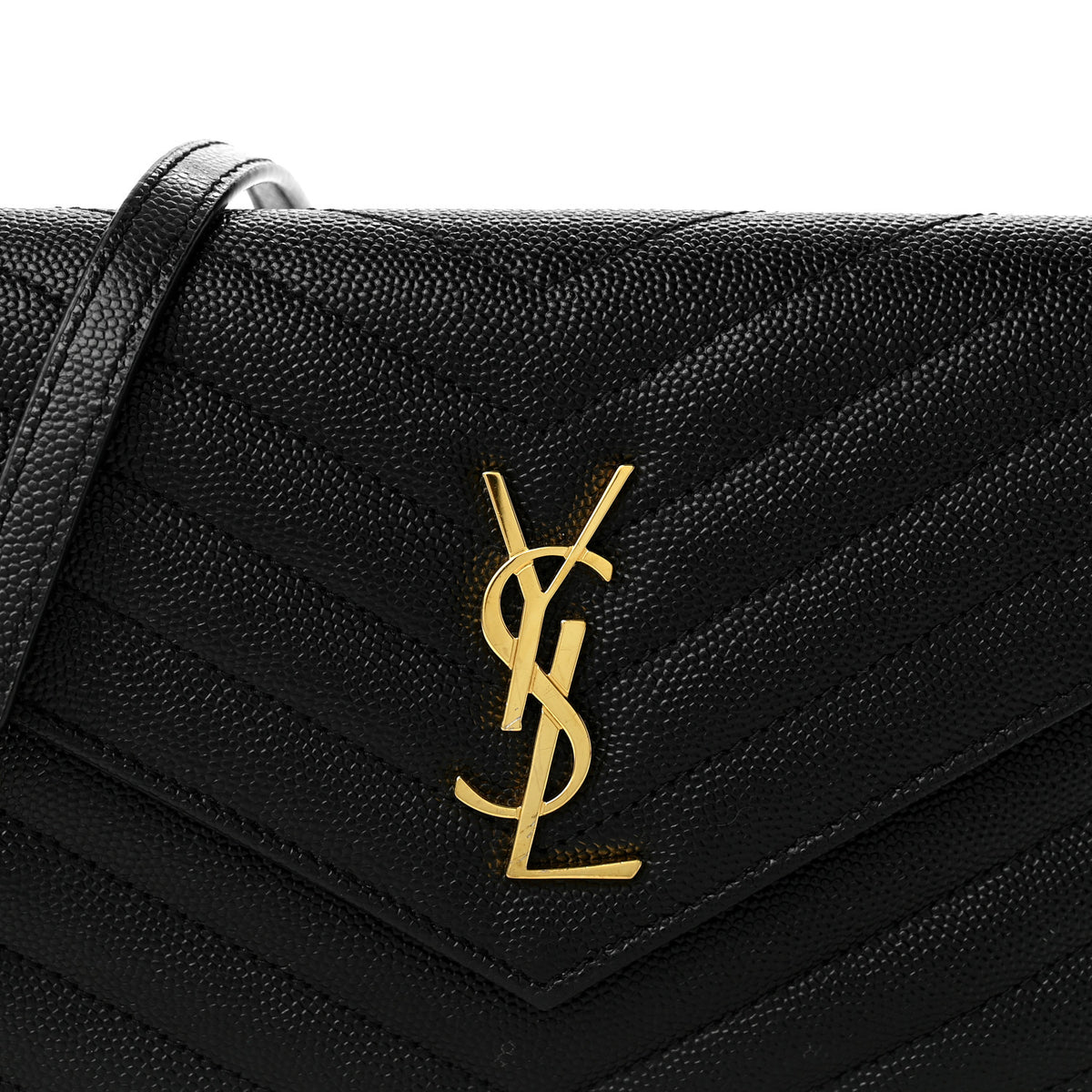 Grain De Poudre Matelasse Chevron Monogram Envelope Chain Wallet Black