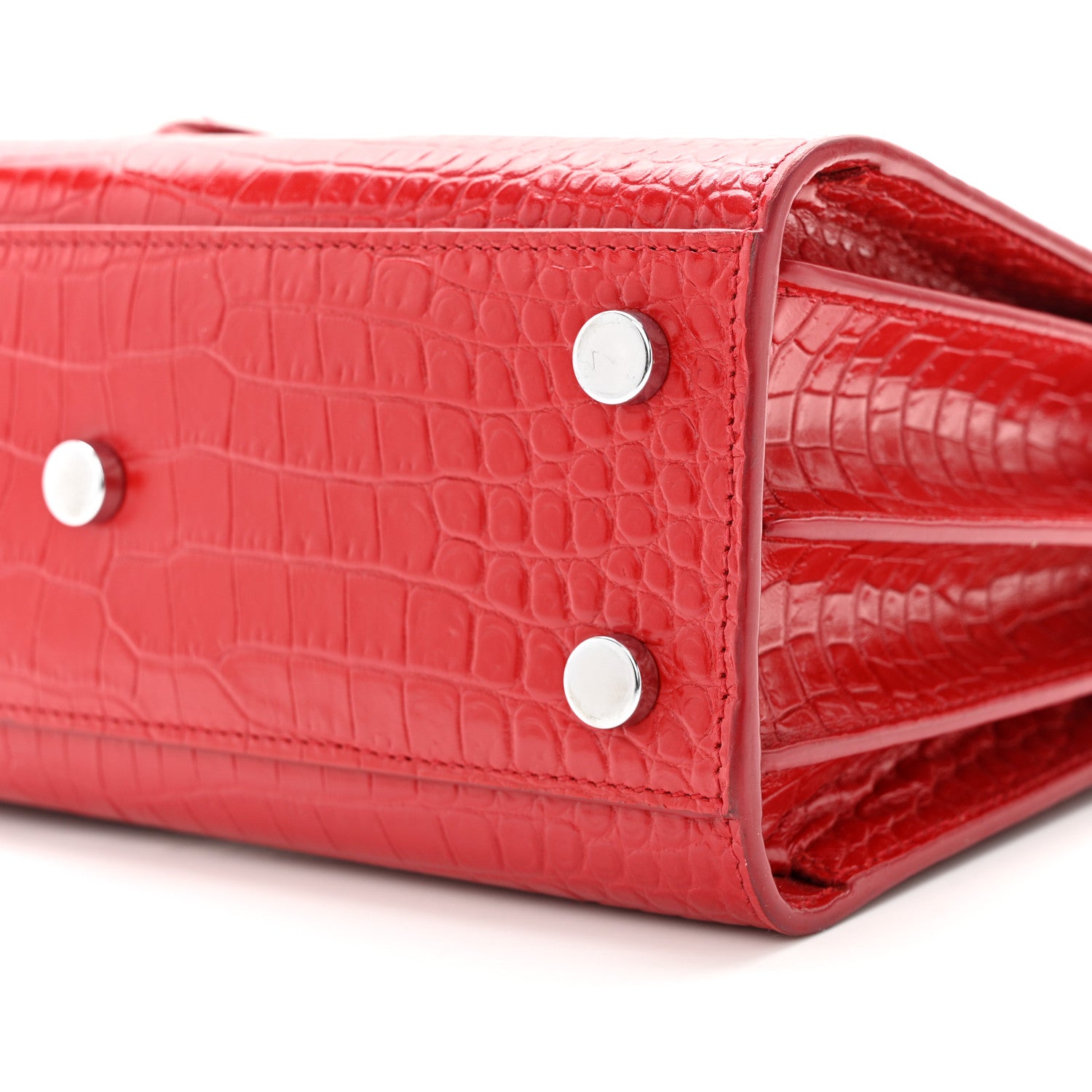 Saint Laurent Calfskin Crocodile Embossed Nano Sac De Jour Red 10 of 13