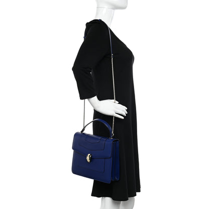 Bulgari Calfskin Large Serpenti Forever Top Handle Blue 2 of 12
