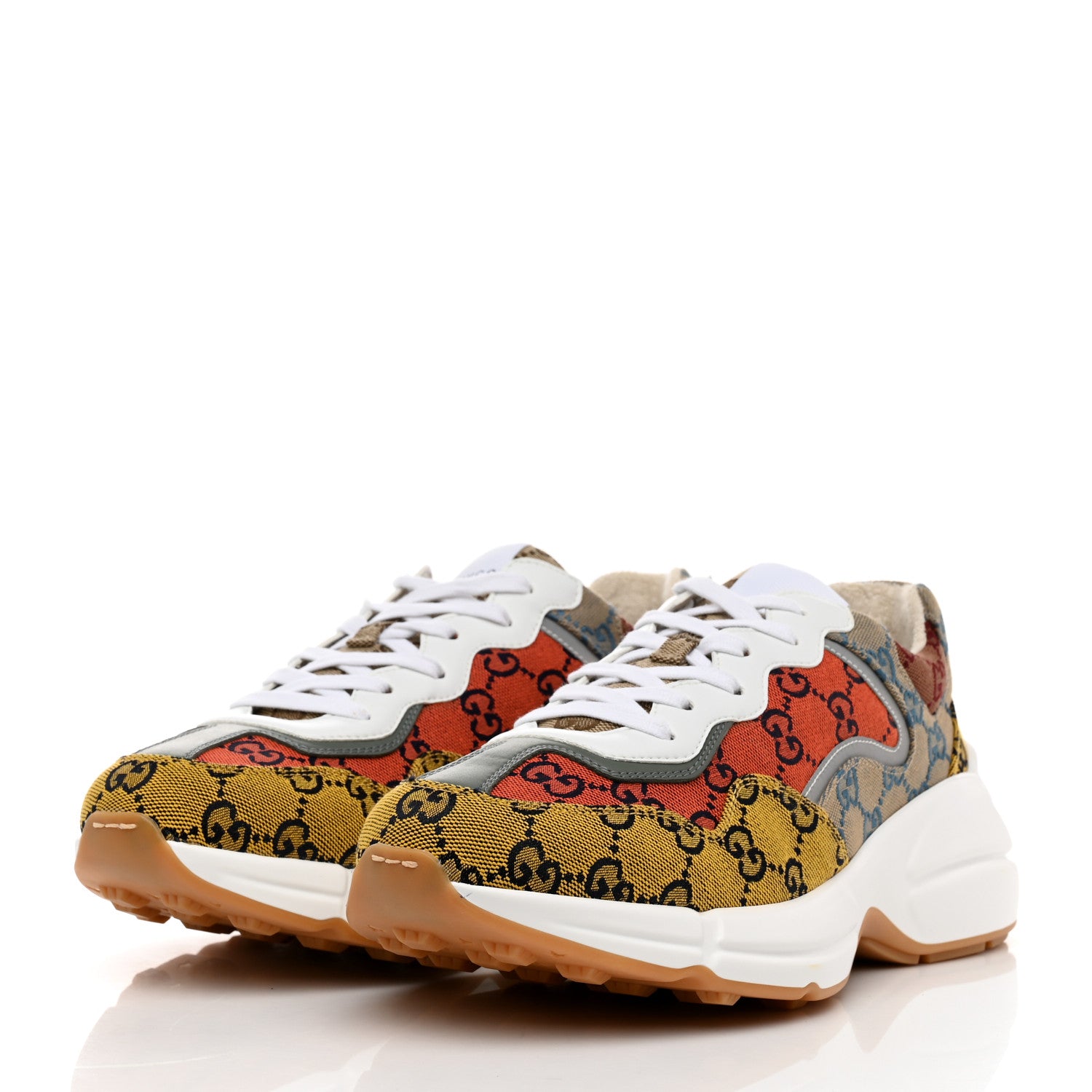 Gucci Monogram Multicolor Mens Rhyton Sneakers 8.5 Yellow Blue Great White Tabasco 3 of 8