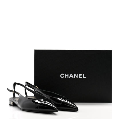 Chanel Patent Calfskin Cap Toe Slingback Flats 39 Black 9 of 9