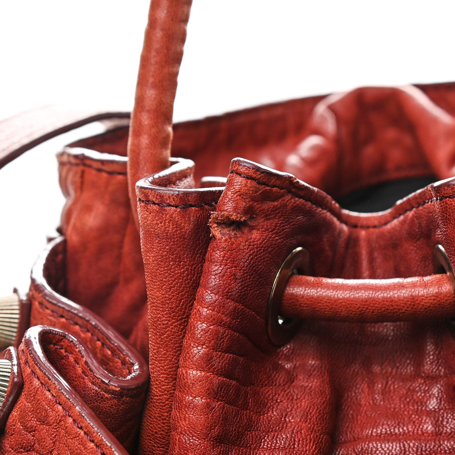 Pebbled Lambskin Diego Bucket Bag Brick Silver Hardware