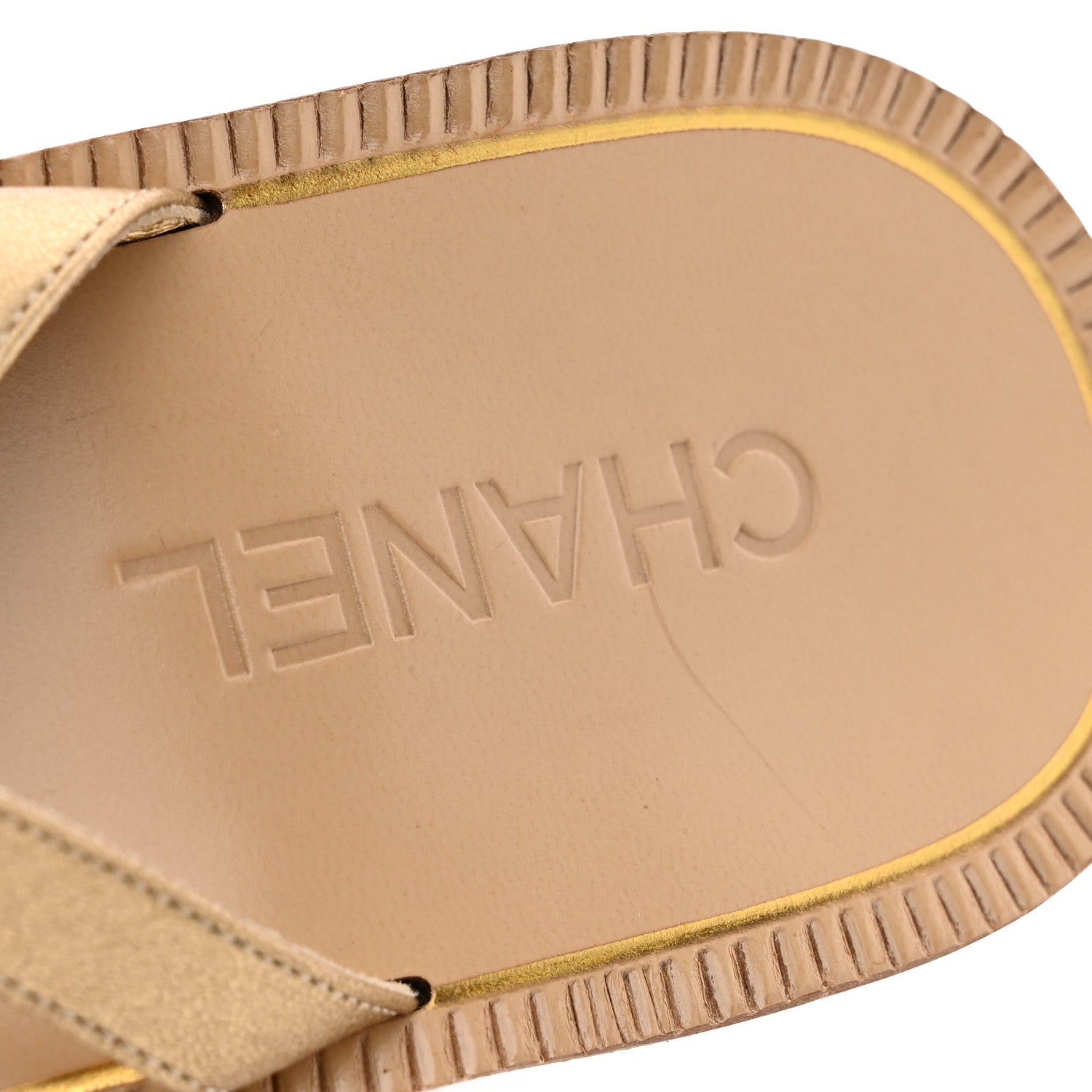 Chanel Laminated Lambskin CC Sandals 38 Gold 9 of 11