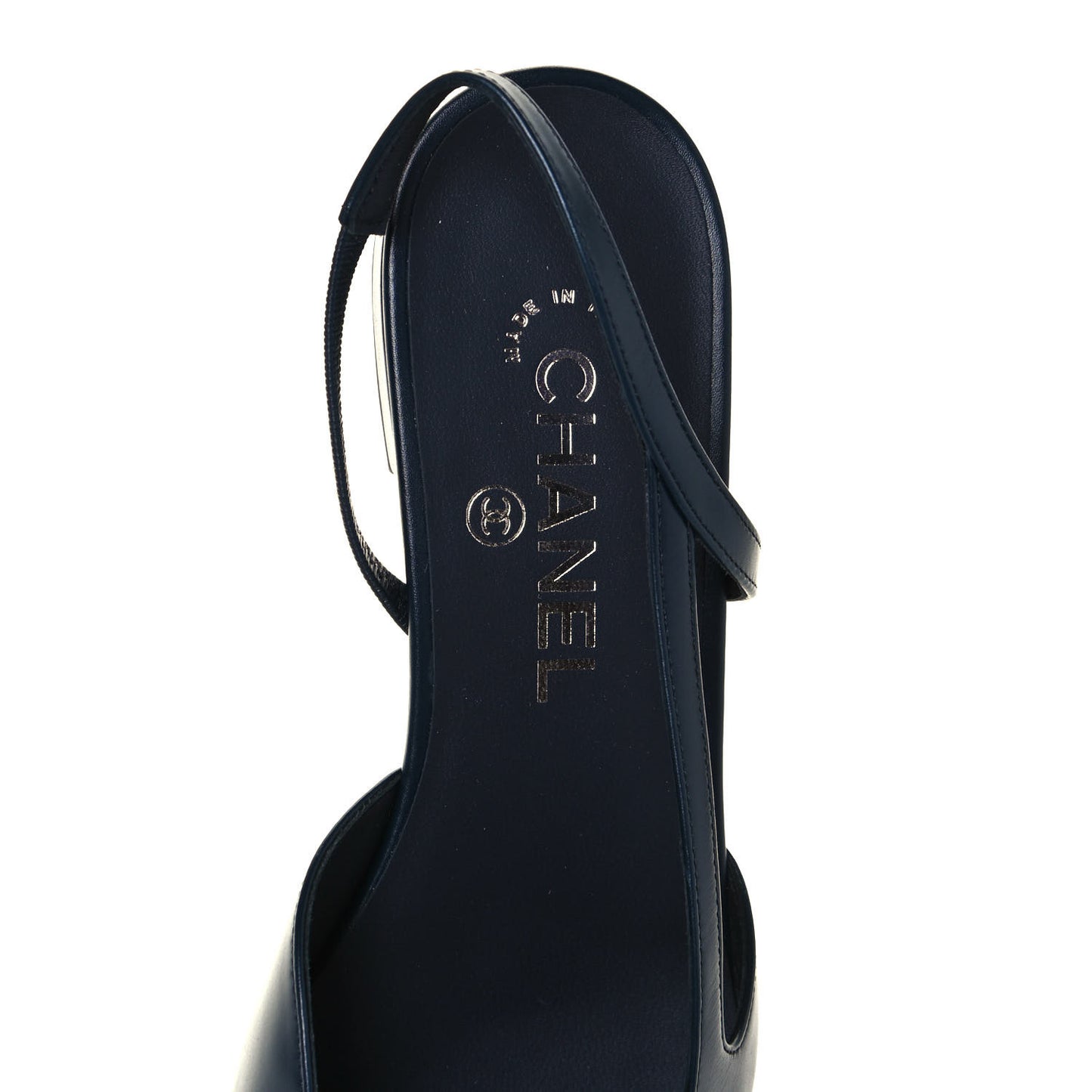 Goatskin Grosgrain Cap Toe CC Slingback Sandals 39 Navy Black