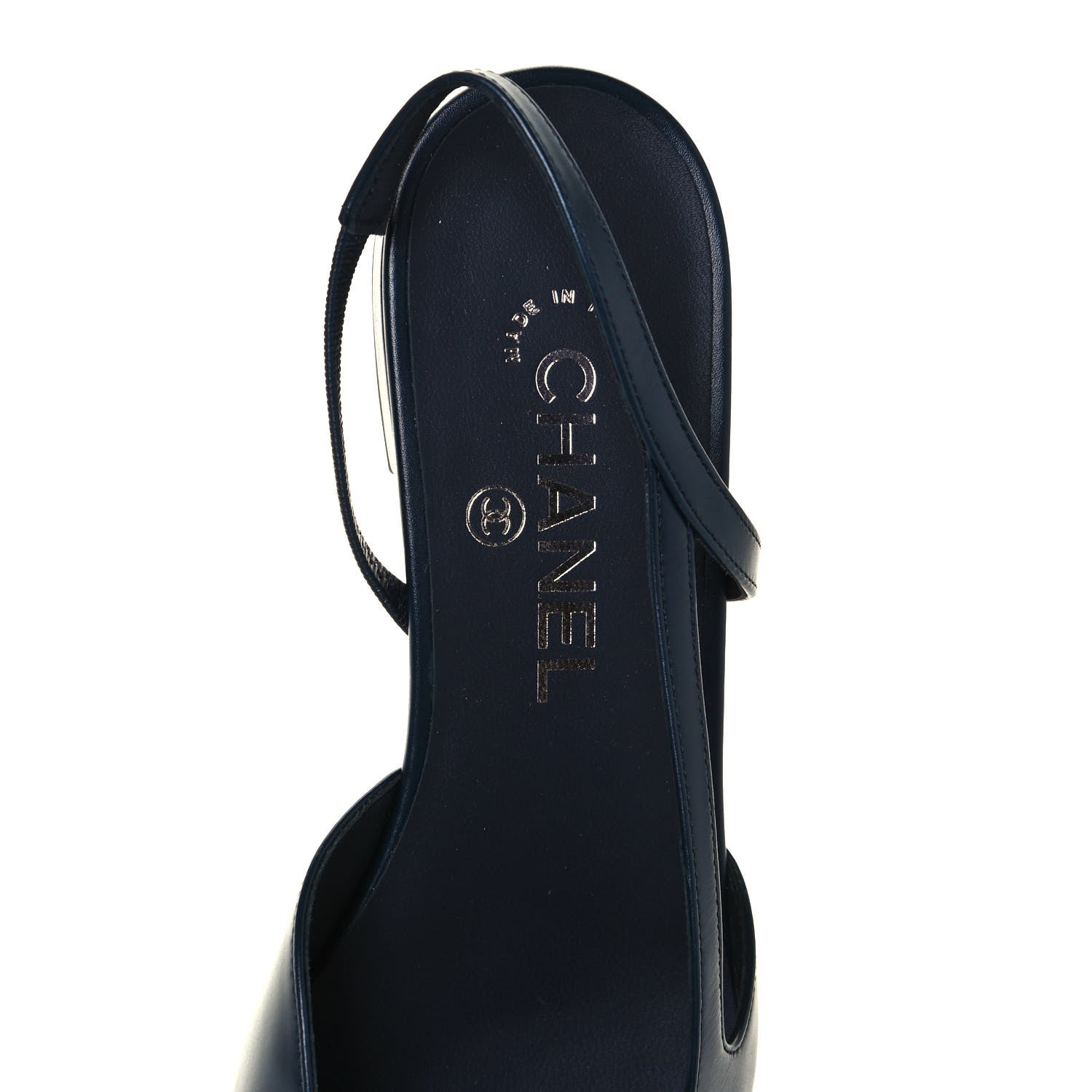 Chanel Goatskin Grosgrain Cap Toe CC Slingback Sandals 39 Navy Black 7 of 9
