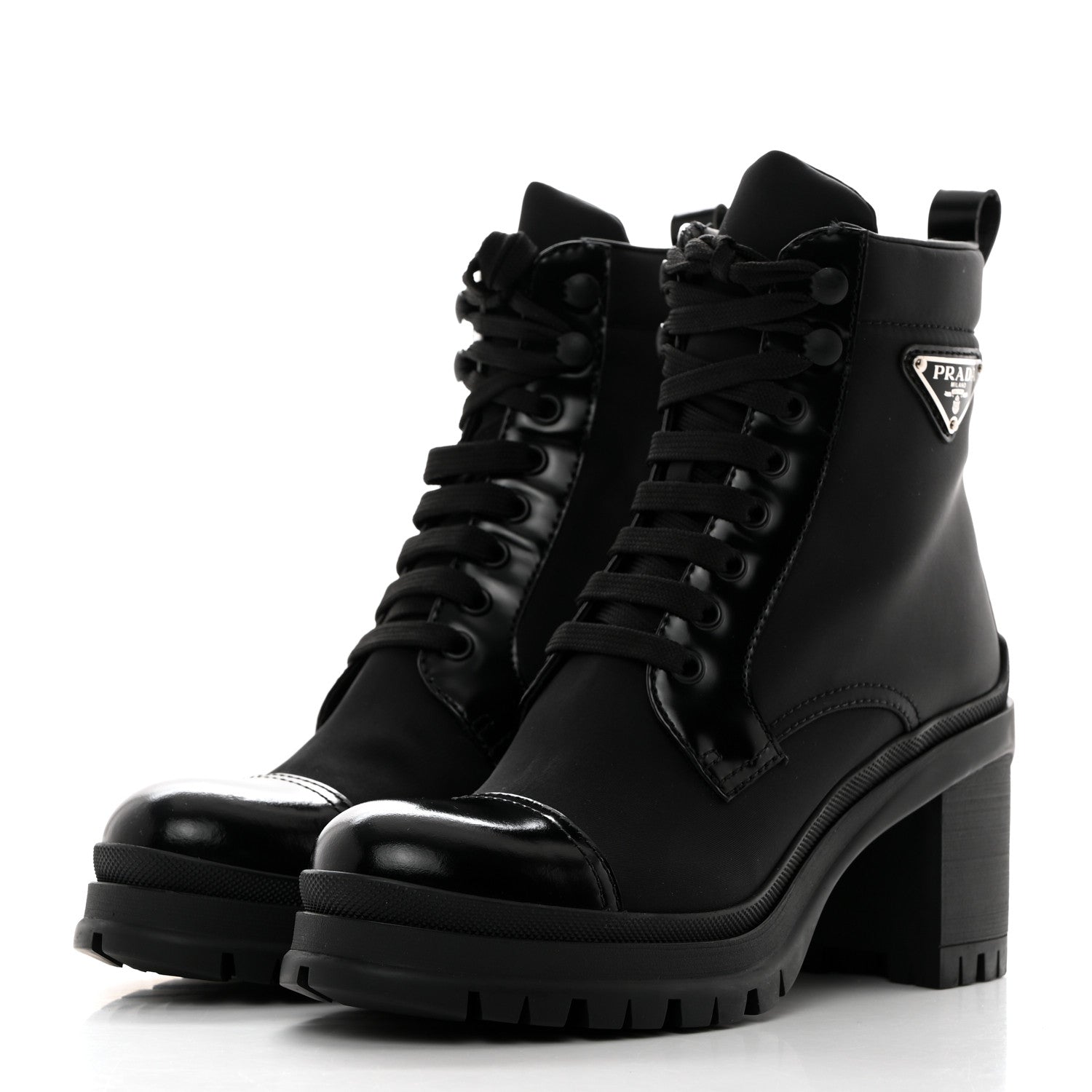 Prada Spazzolato Re-Nylon Metal Triangle Logo Lace Up 55mm Ankle Boots 37 Black 3 of 8